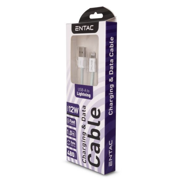 Entac 12W gyorstöltő kábel USB-A - Lightning Casual zöld 100cm