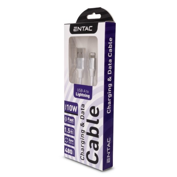 Entac 10W töltőkábel USB-A - Lightning Charmer ezüst 150cm