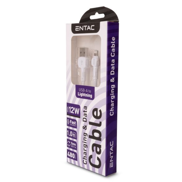 Entac 12W gyorstöltő kábel USB-A - Lightning Classic fehér 100cm