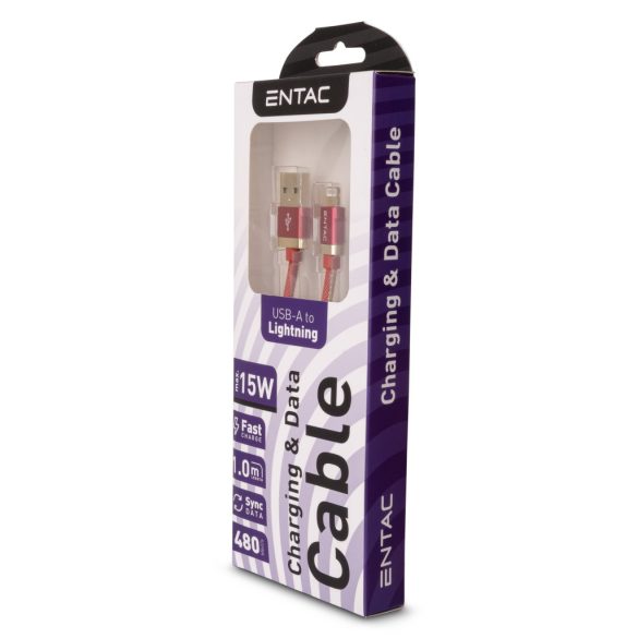 Entac 15W gyorstöltő kábel USB-A - Lightning Fashion King piros 100cm