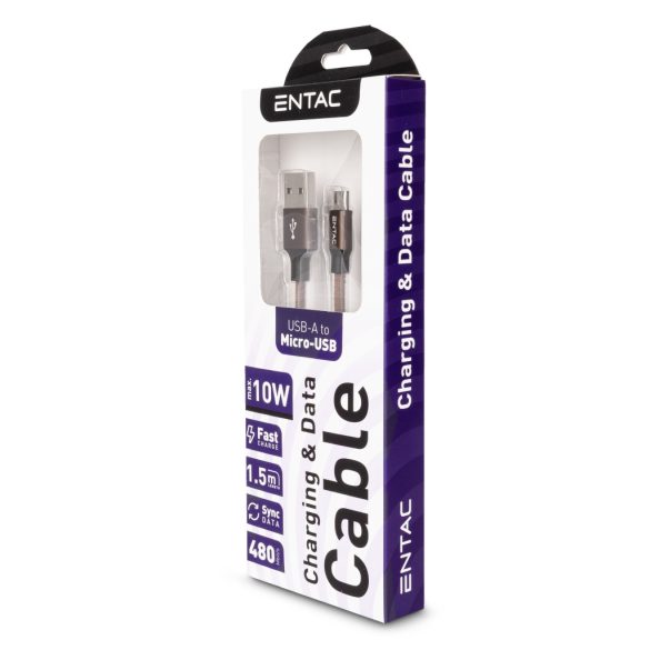 Entac 10W töltőkábel USB-A - Micro USB Excellence barna 150cm