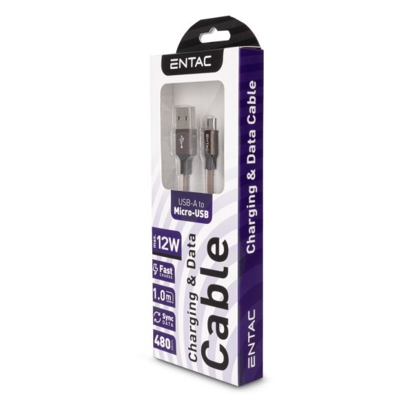 Entac 12W gyorstöltő kábel USB-A - Micro USB Excellence barna 100cm
