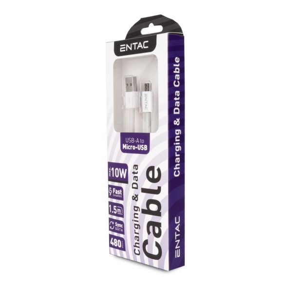 Entac 10W töltőkábel USB-A - Micro USB Casual zöld 150cm