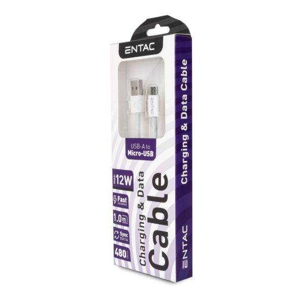 Entac 12W gyorstöltő kábel USB-A - Micro USB Casual zöld 100cm