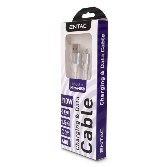Entac 10W töltőkábel USB-A - Micro USB Charmer ezüst 150cm