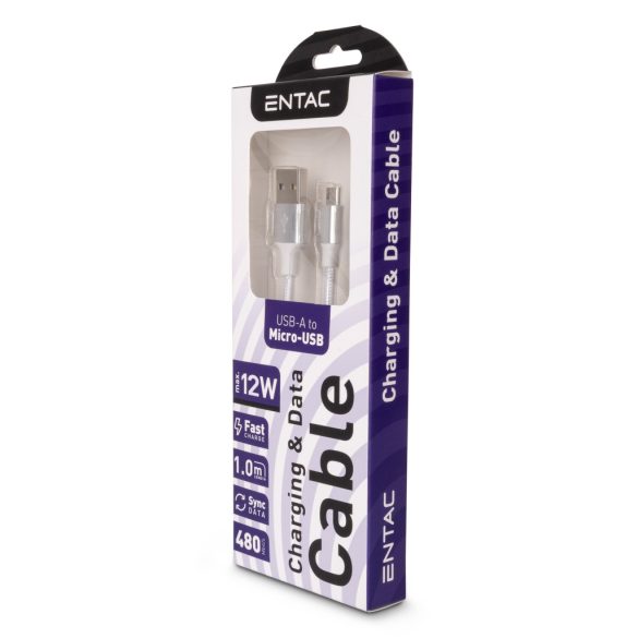 Entac 12W gyorstöltő kábel USB-A - Micro USB Charmer ezüst 100cm