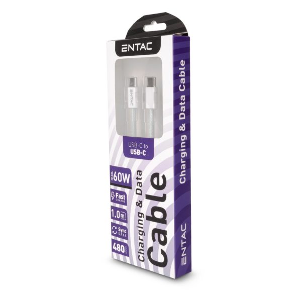 Entac 60W gyorstöltő kábel USB-C - USB-C Casual zöld 100cm