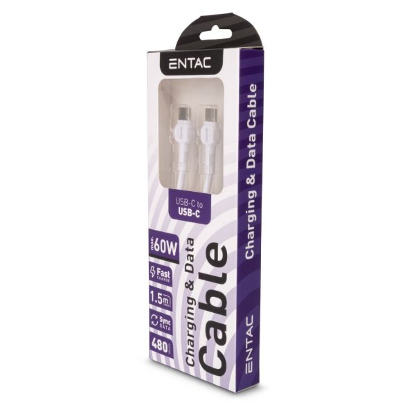 Entac 60W gyorstöltő kábel USB-C - USB-C Classic fehér 150cm