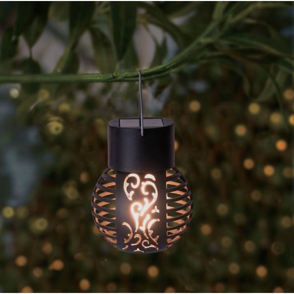 Entac Kerti Szolár lámpa, függő lámpás stílus, láng effekttel, meleg fehér fényű LED