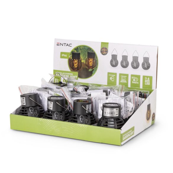 Entac Kerti Szolár lámpa, függő lámpás stílus, láng effekttel, meleg fehér fényű LED