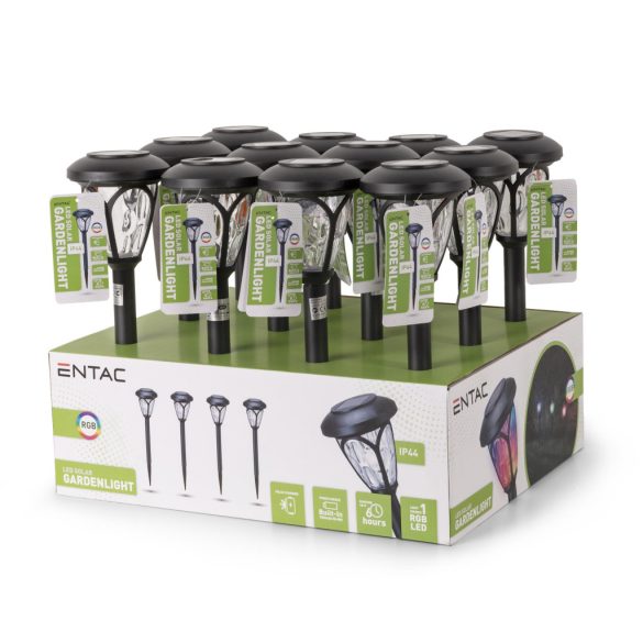 Entac Kerti Szolár lámpa 400 mm, műanyag ház, színes fényű RGB LED, lámpás stílus