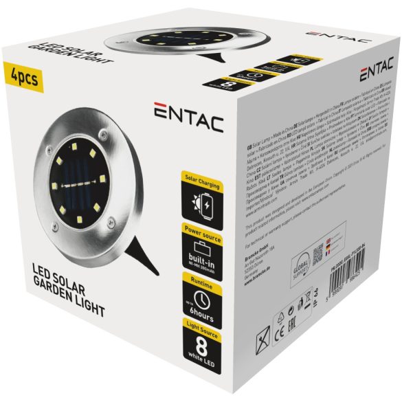 Entac Kerti Szolár taposólámpa, 100 mm, műanyag ház, 8 db fehér LED