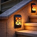   Entac Kerti Szolár lámpa 180 mm, láng effekttel, 36db melegfehér LED, fali vagy lépcsővilágítás