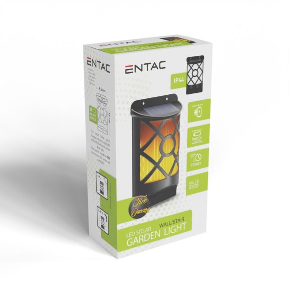 Entac Kerti Szolár lámpa 180 mm, láng effekttel, 36db melegfehér LED, fali vagy lépcsővilágítás