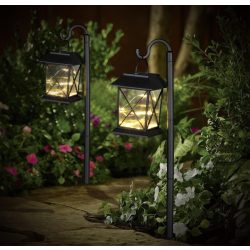   Entac Kerti Szolár Lámpa, leszúrható lámpás stílusú, 425 mm, 8 db melegfehér rézhuzalos micro LED