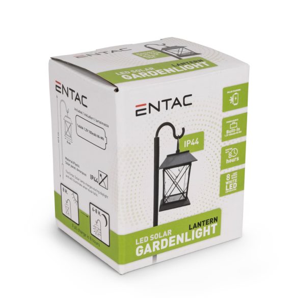 Entac Kerti Szolár Lámpa, leszúrható lámpás stílusú, 425 mm, 8 db melegfehér rézhuzalos micro LED