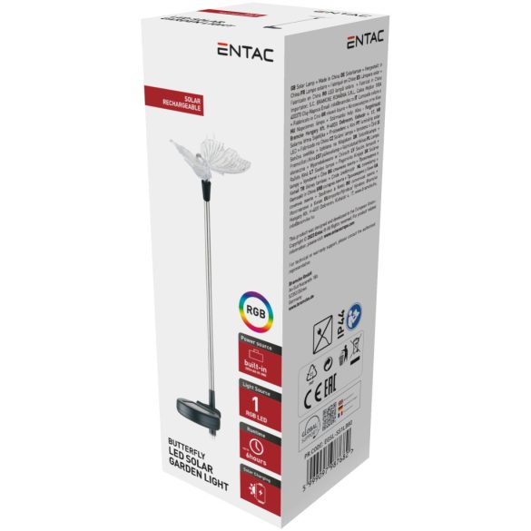 Entac Kerti Szolár lámpa 340 mm, rozsdamentes acél, pillangó forma, színváltós RGB LED