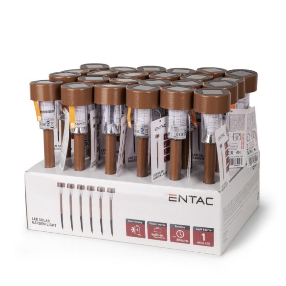Entac Kerti Szolár lámpa 360 mm, rozsdamentes acél, barna szín, fehér fényű LED