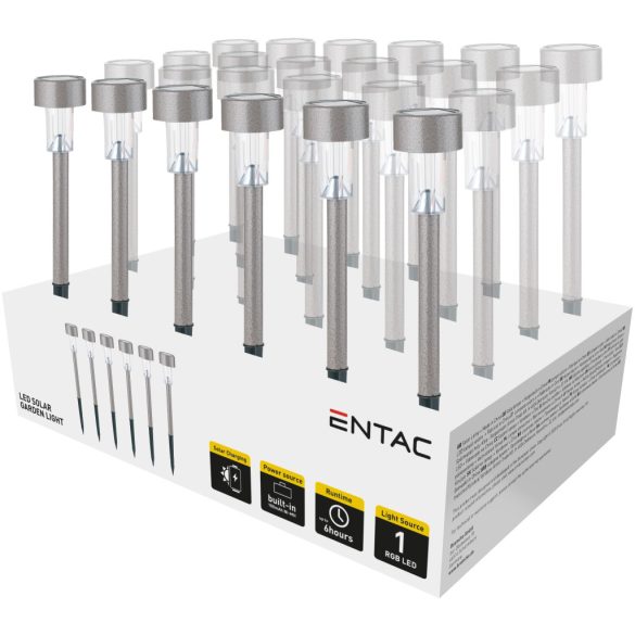 Entac Kerti Szolár lámpa 360 mm, rozsdamentes acél, szürke szín, fehér fényű LED