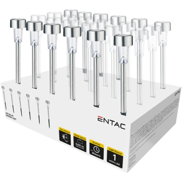 Entac Kerti Szolár lámpa 360 mm, rozsdamentes acél, fehér fényű LED