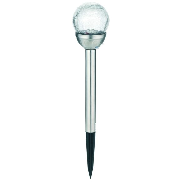 Entac Kerti Szolár lámpa 400 mm, rozsdamentes acél test, üveg gömb fej, színes fényű RGB LED