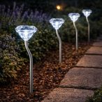   Entac Kerti Szolár lámpa 300 mm, rozsdamentes acél, kristály forma, fehér fényű LED