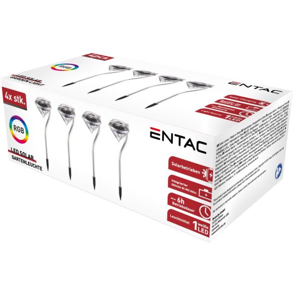Entac Kerti Szolár Lámpa 300 mm, rozsdamentes acél, kristály forma, RGB színes fényű LED
