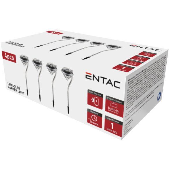 Entac Kerti Szolár lámpa 300 mm, rozsdamentes acél, kristály forma, fehér fényű LED