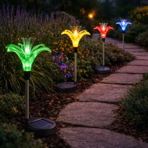   Entac Kerti Szolár lámpa 340 mm, rozsdamentes acél, liliom forma, színváltós RGB LED