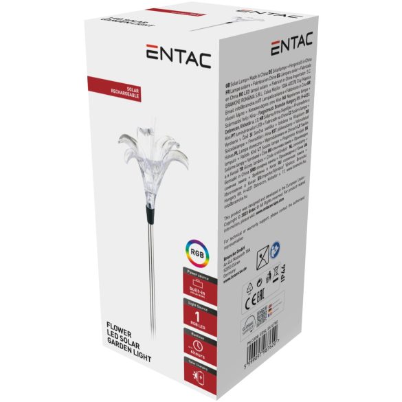 Entac Kerti Szolár lámpa 340 mm, rozsdamentes acél, liliom forma, színváltós RGB LED
