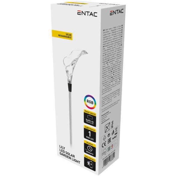 Entac Kerti Szolár lámpa 340 mm, rozsdamentes acél, kála forma, színváltós RGB LED