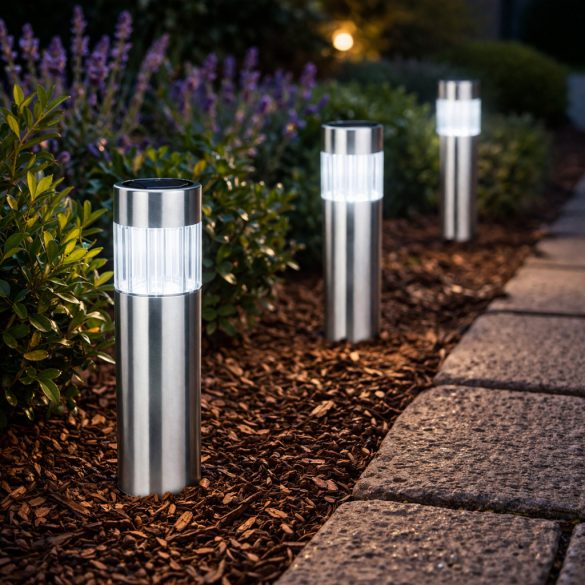 Entac Kerti Szolár lámpa 300 mm, rozsdamentes acél, fehér fényű LED