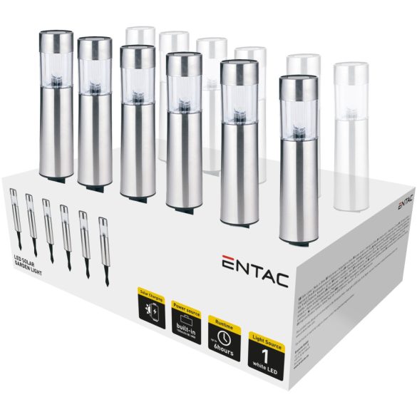 Entac Kerti Szolár lámpa 300 mm, rozsdamentes acél, fehér fényű LED