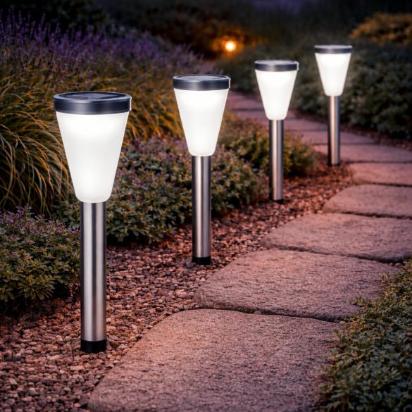 Entac Kerti Szolár lámpa 380 mm, rozsdamentes acél, fehér fényű LED