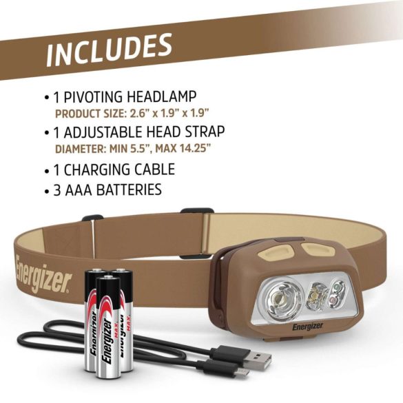 Energizer LED Fejlámpa HDL60, 575 lm, IPX7, Hybrid működés, vörös és zöld fény, 3xAAA