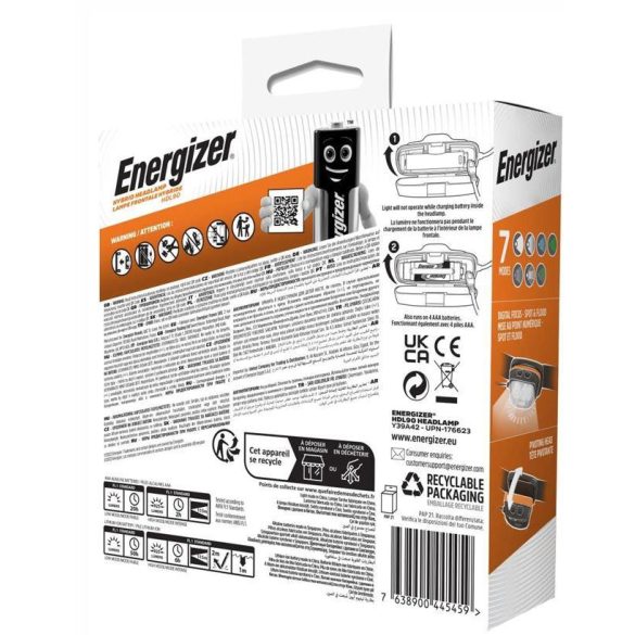 Energizer LED Fejlámpa Hybrid HDL90, 925 lm, IP67, 4xAAA