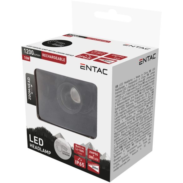 ENTAC tölthető LED fejlámpa fókuszálható szenzoros 10W-os 1200 Lumen