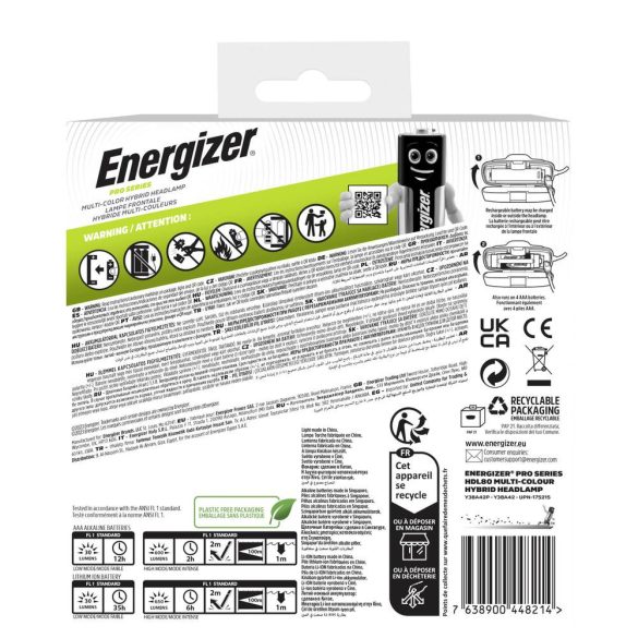 Energizer LED Fejlámpa Pro Series Hybrid 650 lm, 7 üzemmód, IP67, 4xAAA