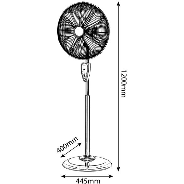 Entac Hordozható Fém Álló Ventilátor 50W, 39,5 cm lapátátmérővel, távirányítóval, 3 sebességfokozat
