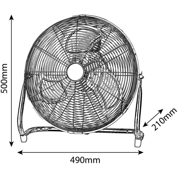 Entac Hordozható Fém Padló Ventilátor 70W, 39,5 cm lapátátmérő, 3 sebesség, 120° dönthető fejjel