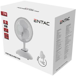   Entac Hordozható Asztali Mini Ventilátor 17W, 2 sebességfokozat, 14 cm lapátátmérő, állítható Clip funkcióval