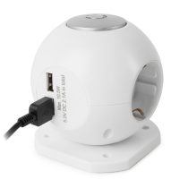   Entac USB-s Gömb Kapcsolós Elosztó 3 Aljzat, 2×USB-A, 1,5 m