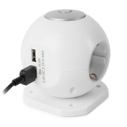   Entac USB-s Gömb Kapcsolós Elosztó 3 Aljzat, 2×USB-A, 1,5 m