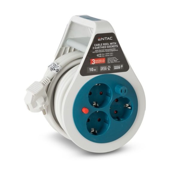 Entac Kábeldobos Hosszabbító 3 Foglalat 10m, 3000W, MINI, IP20, 3G1.5 mm² vezetékkel