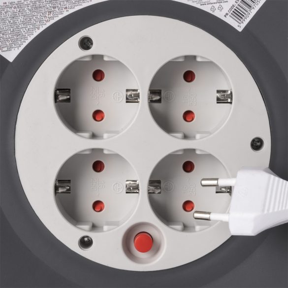 Entac Kábeldobos Hosszabbító 20m, 4 aljzat, 10A, 2300W, IP20, 3G1.0 mm² vezetékkel