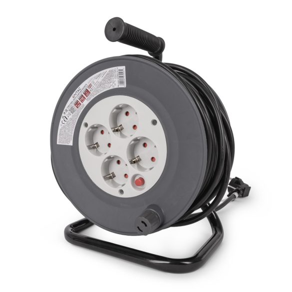 Entac Kábeldobos Hosszabbító 25m, 4 aljzat, 10A, 2300W, IP20, 3G1.0 mm² vezetékkel