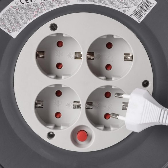 Entac Kábeldobos Hosszabbító 25m, 4 aljzat, 10A, 2300W, IP20, 3G1.0 mm² vezetékkel