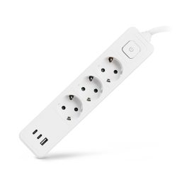   Entac USB-s Kapcsolós Elosztó 3 Aljzat, 2×USB-C + 1×USB-A, 1,4 m, Fehér