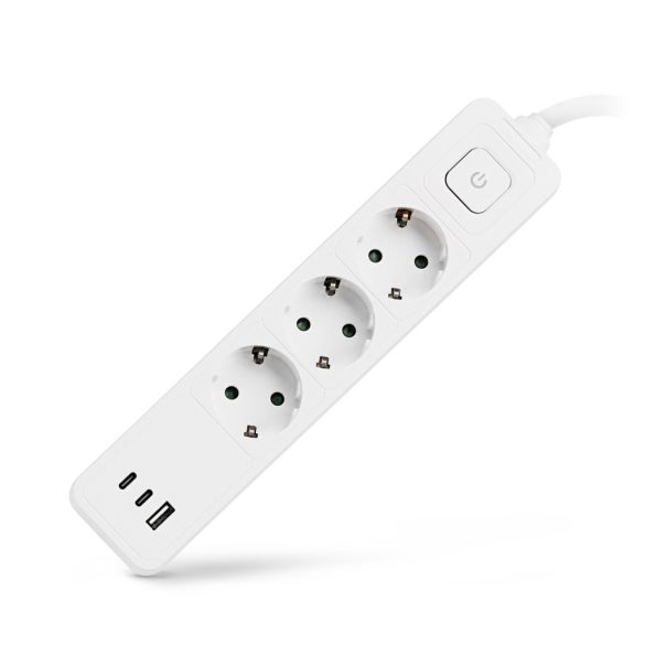 Entac USB-s Kapcsolós Elosztó 3 Aljzat, 2×USB-C + 1×USB-A, 1,4 m, Fehér