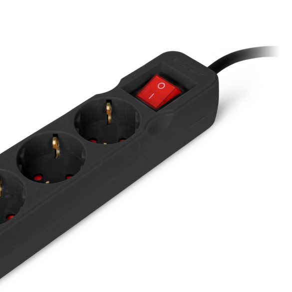 Entac USB-s Kapcsolós Elosztó 3 Aljzat, 2×USB-A, 1,5 m, Fekete